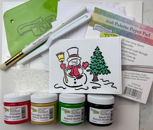 Toasty Snowman Card Kit with 2 ounce jars of Stencil Butter