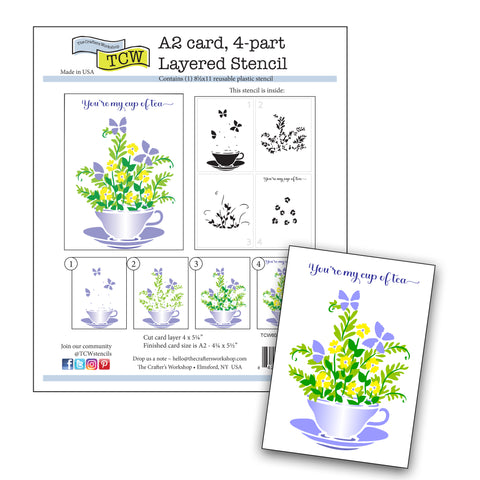 TCW6063 Layered A2 Cup of Tea Stencil