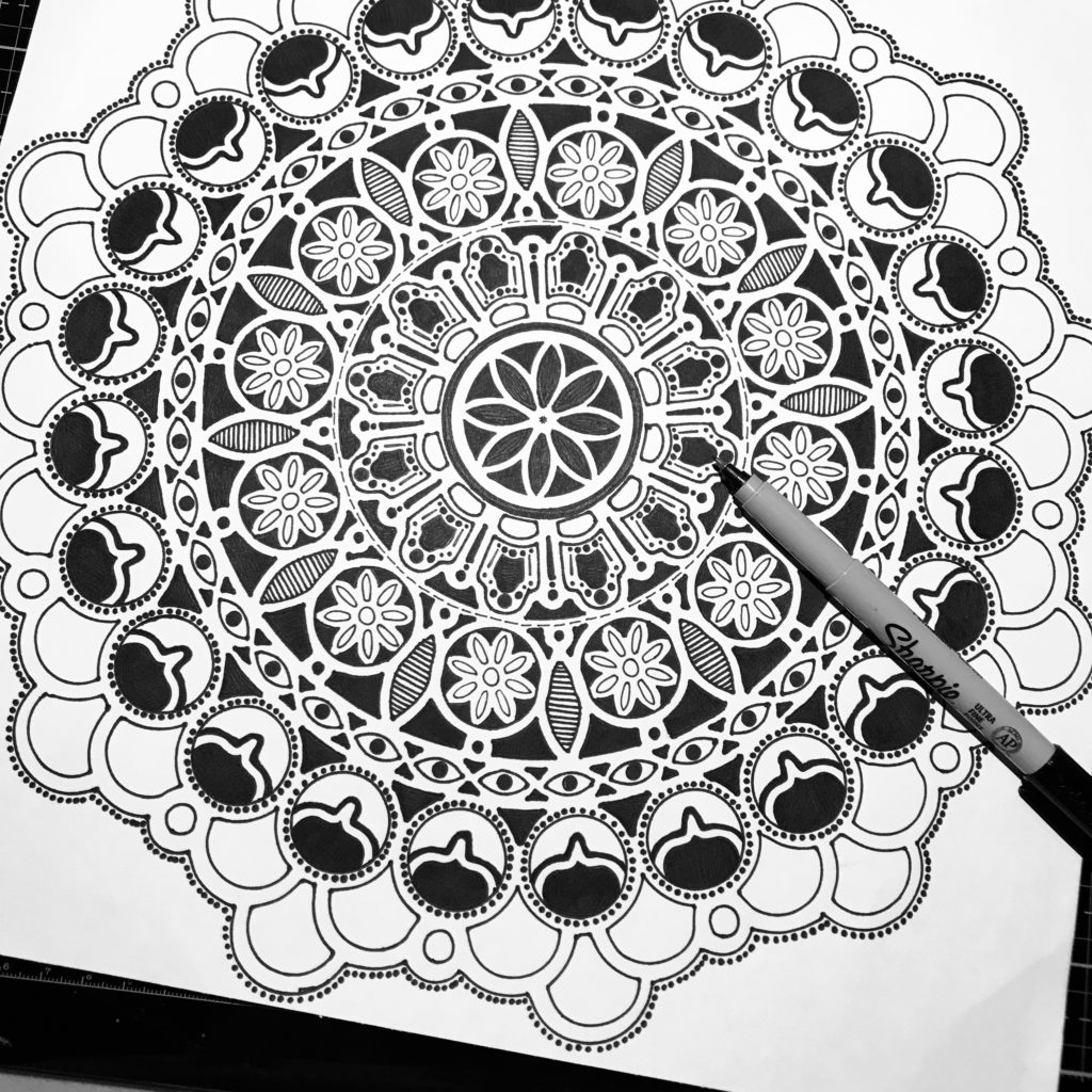 Black and White Mandala drawing through TCW Stencils