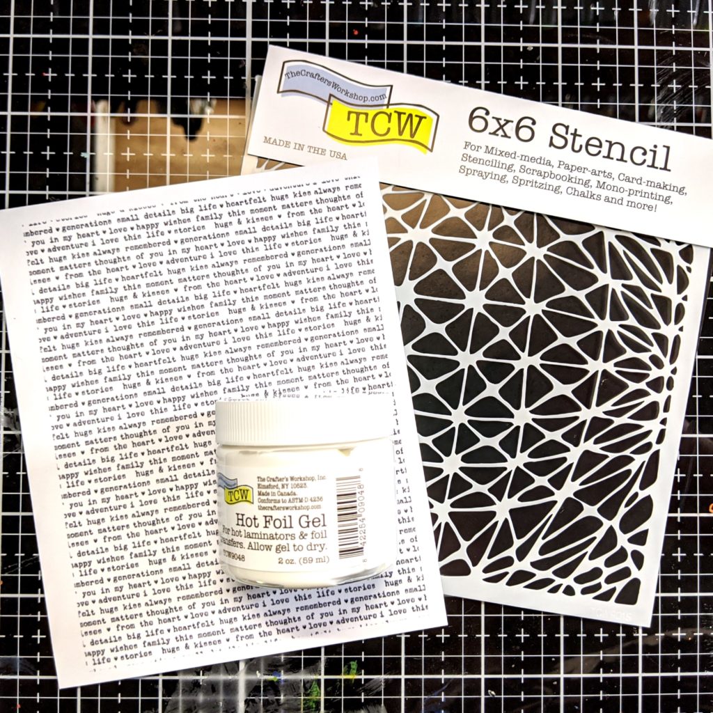Geo Netting stencil (TCW 901s) and Hot Foil Gel (TCW9048)
