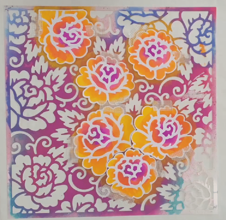 TCW711 Rose Garden with stenciled flowers ready to stencil to make double- sided