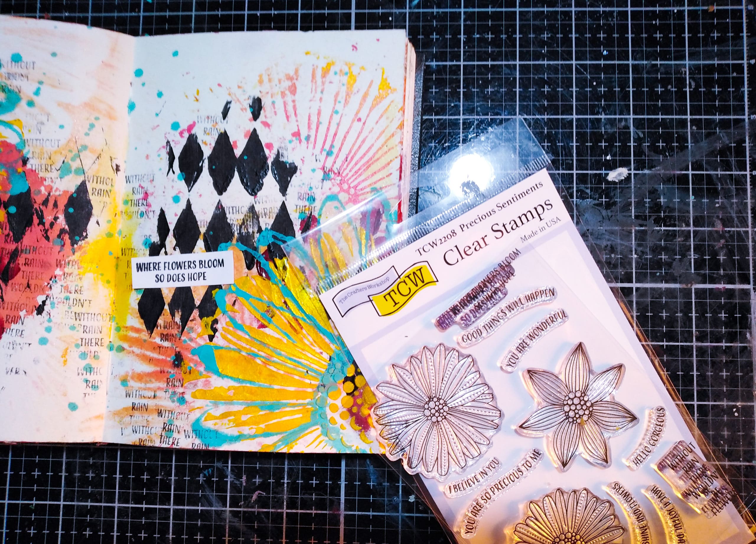 Art journal spread, stamping