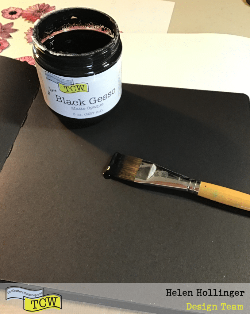 Use Black Gesso to cover your art journal page. I used my black Dylusions journal for this. 