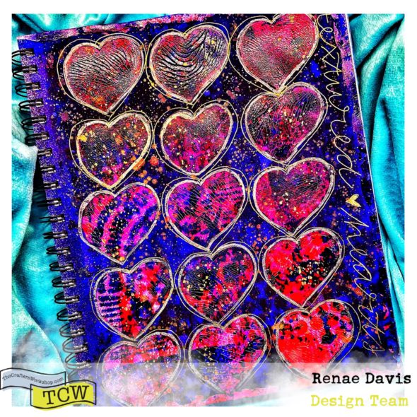 Textured Hearts Mixed Media Art Journal Page by Renae Davis