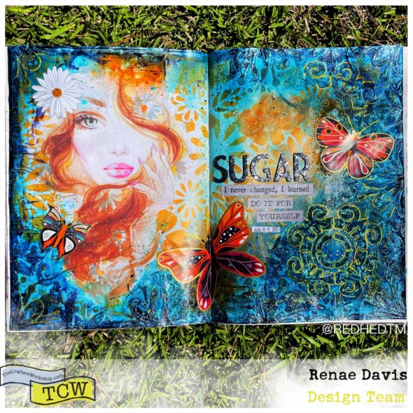 Sugar Daisy Rain Mixed Media Art Journal by Renae Davis